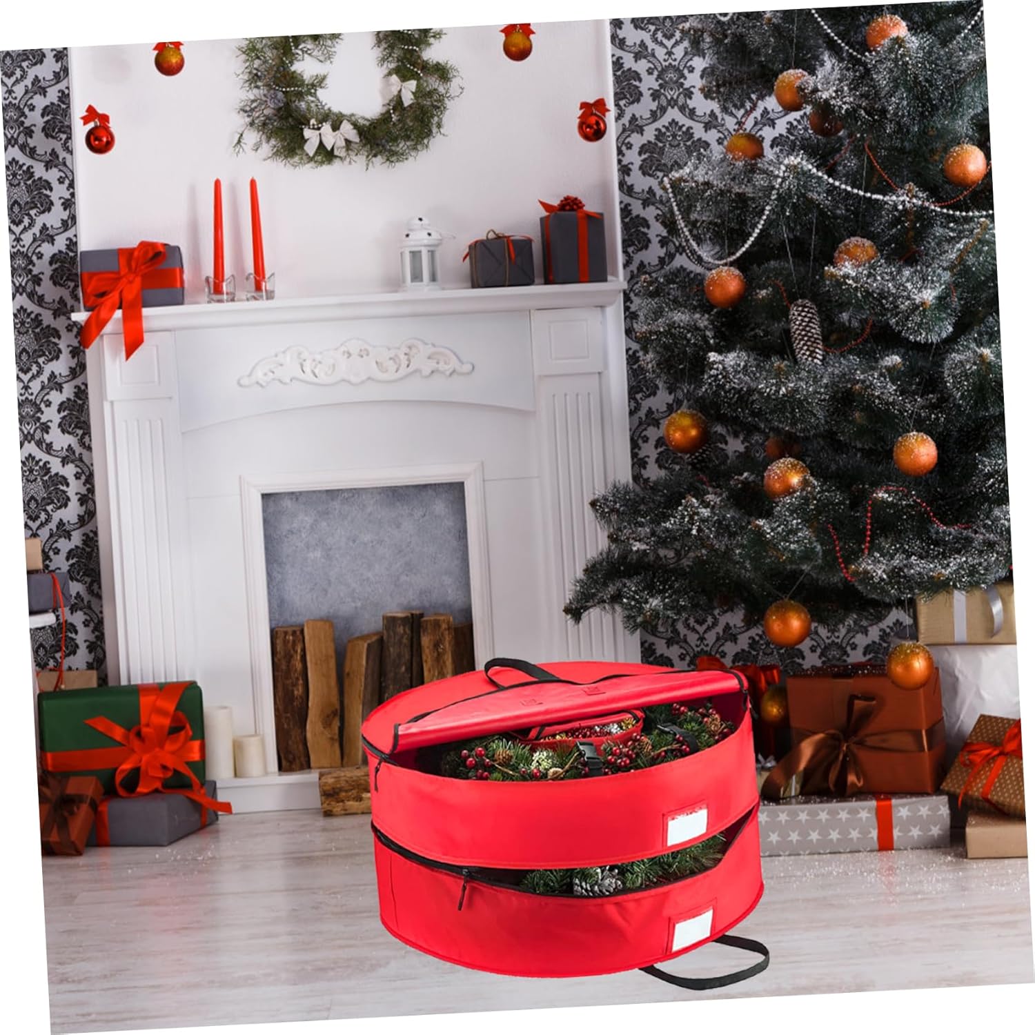 1pc Double Layer Christmas Wreath Storage Bag Organizer for Holiday Decor Packing for Garlands and Decorations