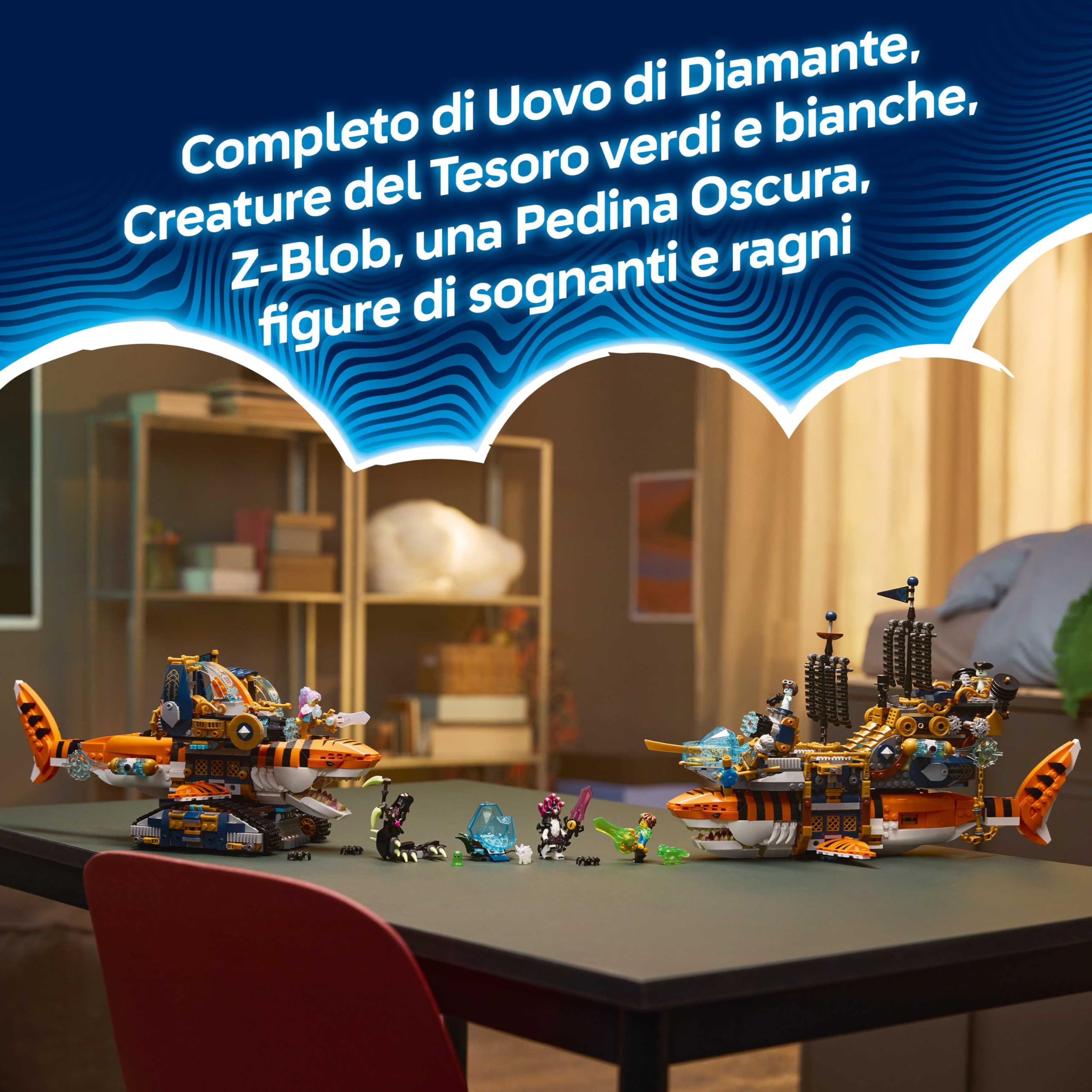 LEGO DREAMZzz 2 in 1 Carro-Squalo Tigre Giocattolo - Si trasforma in Nave Pirata con Cannone - con 5 Minifigure e 2 Creature del Tesoro da Collezione - Regalo per Bambini da 9 Anni in su - 71515