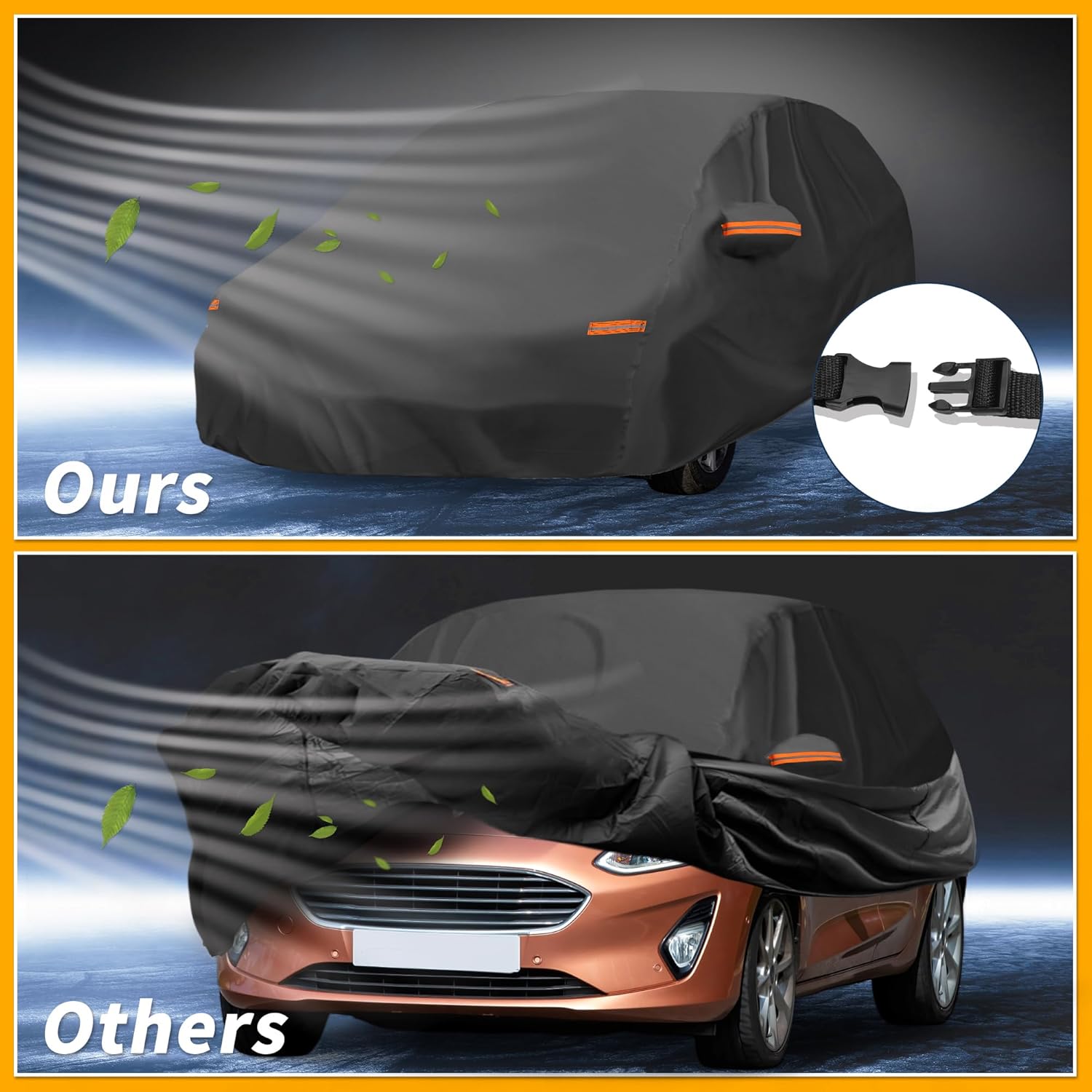 All-Weather Waterproof Car Cover - UV-Resistant Outdoor Full Exterior Protection for Ford Fiesta Hatchback Aluminum Film Black with Right Side Zipper