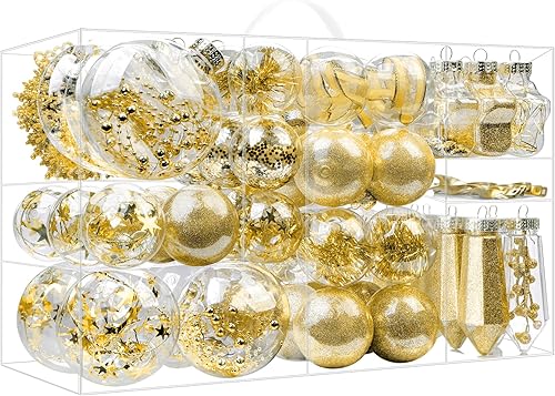 Miniatura 5 de SHareconn Juego de 52 bolas de Navidad, bolas decorativas de plástico transparente inastillables para decoración de árbol de Navidad, decoración de