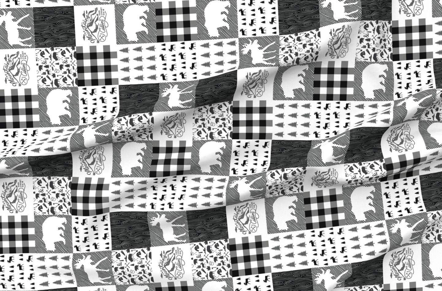 Spoonflower Fabric - Baby Baby Blanket Black and White Monochrome Woodland Moose Trees Printed on Organic Cotton Sateen Fabric by The Yard - Sewing Quilting Apparel Home Decor