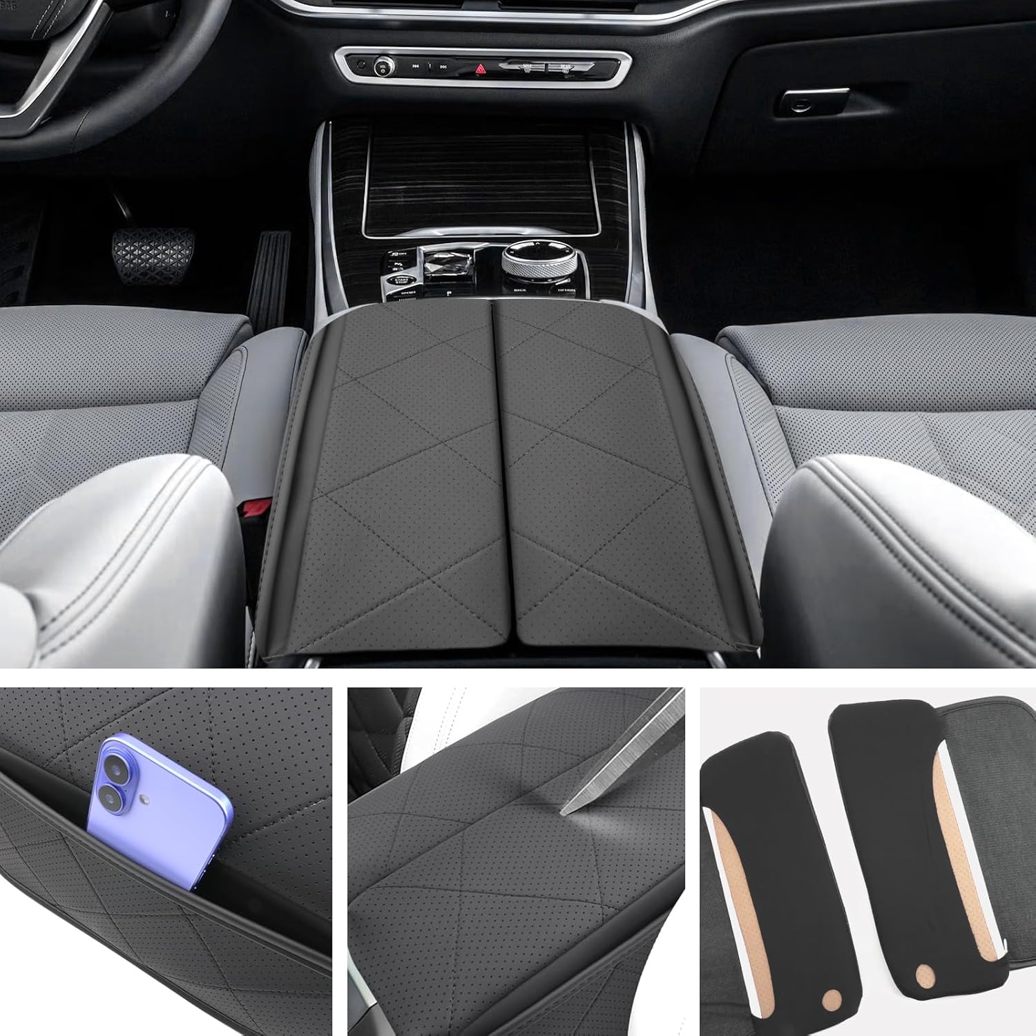 SXCY for 2024 2025 2026 BMW X5/X6/X7 Armrest Cover [Thicken Pad] 2019-2024 2025 2026 X5 Center Console Cover for 2024 2025 2026 BMW X5 Console Cover 2024 2025 2026 X5 Accessory (Add-pad with Pockets)