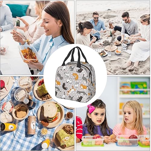 Miniatura 9 de VOOHDDY Linda bolsa de almuerzo con aislamiento kawaii de gato para mujeres y hombres, contenedor reutilizable impermeable portátil enfriador