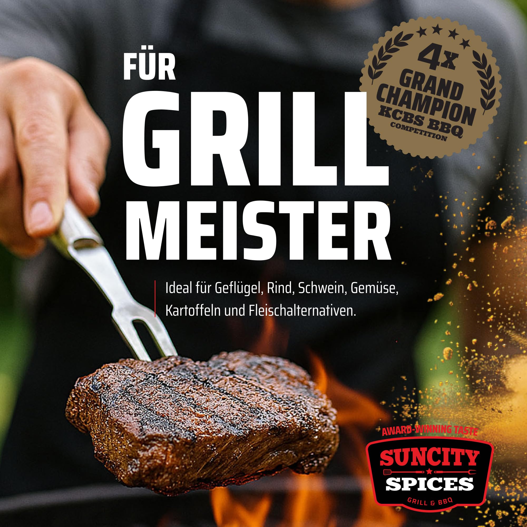 SunCity BBQ Rubs Geschenkset – 6x 250g Gewürzmischung für Pulled Pork, Ribs, Brisket & Chicken – BBQ Rub Set mit Paprikapulver & Gewürzen – Grillgewürz (6 x 250g, BBQ Box)