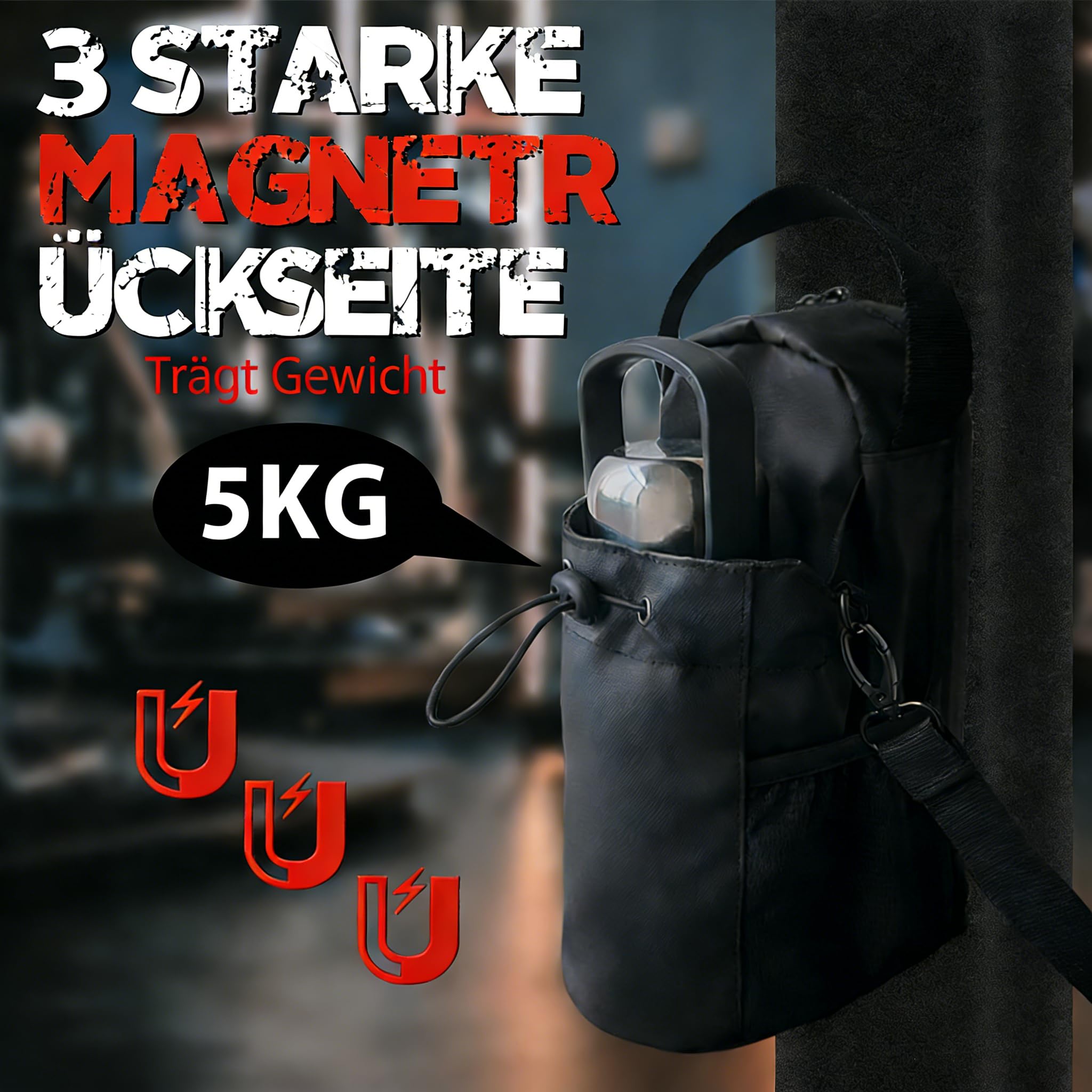 Sadodo Magnetyczna torba sportowa do studia fitness – mała torba gimnastyczna przylega do sprzętu treningowego – 25 x 15 x 11 cm torba dla mężczyzn i kobiet, w zestawie chłodzący ręcznik, kieszeń na