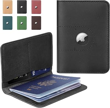 ALLIVE Genuine Leather Passport Holder Wallet Cover Case with Airtag Slot