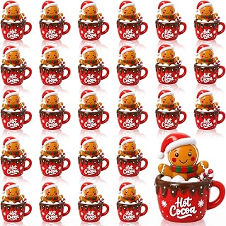 Silipull Junkin 50 Pieces Miniature Christmas Figurines Rubber Decor, Mug | Gingerbread Man Mix, Mini Santa Mug Figurines, Party Favors, Goody Bag Fillers, Tabletop Decor, Office Party Use