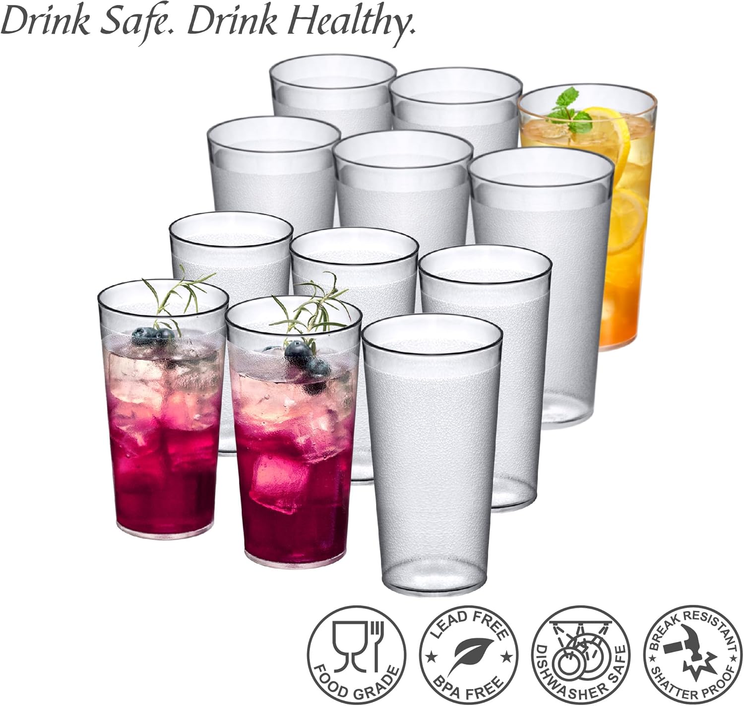 Amazing Abby - Cafely - 16-Ounce and 24-Ounce Plastic Tumblers (Set of 12), Plastic Drinking Glasses, Restaurant-Style Cups, Stackable, BPA-Free, Shatter-Proof, Dishwasher-Safe, Clear - Image 3