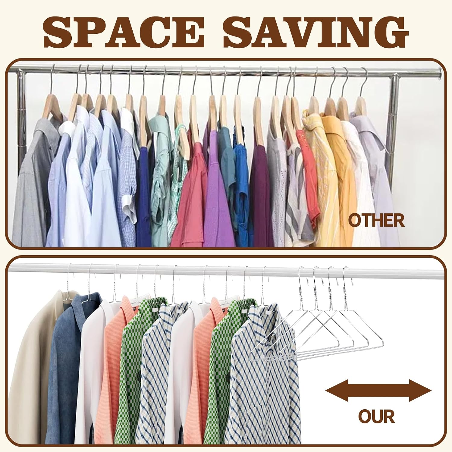 50 Pack Wire Metal Clothes Hangers, 15.8 Inch Metal Wire Hangers Bulk, Space Saving Coat Hanger for Closet, 12 Gauge Ultra Thin Clothing Hanger, Suits, Shirts, Pants, Non Slip, Silver