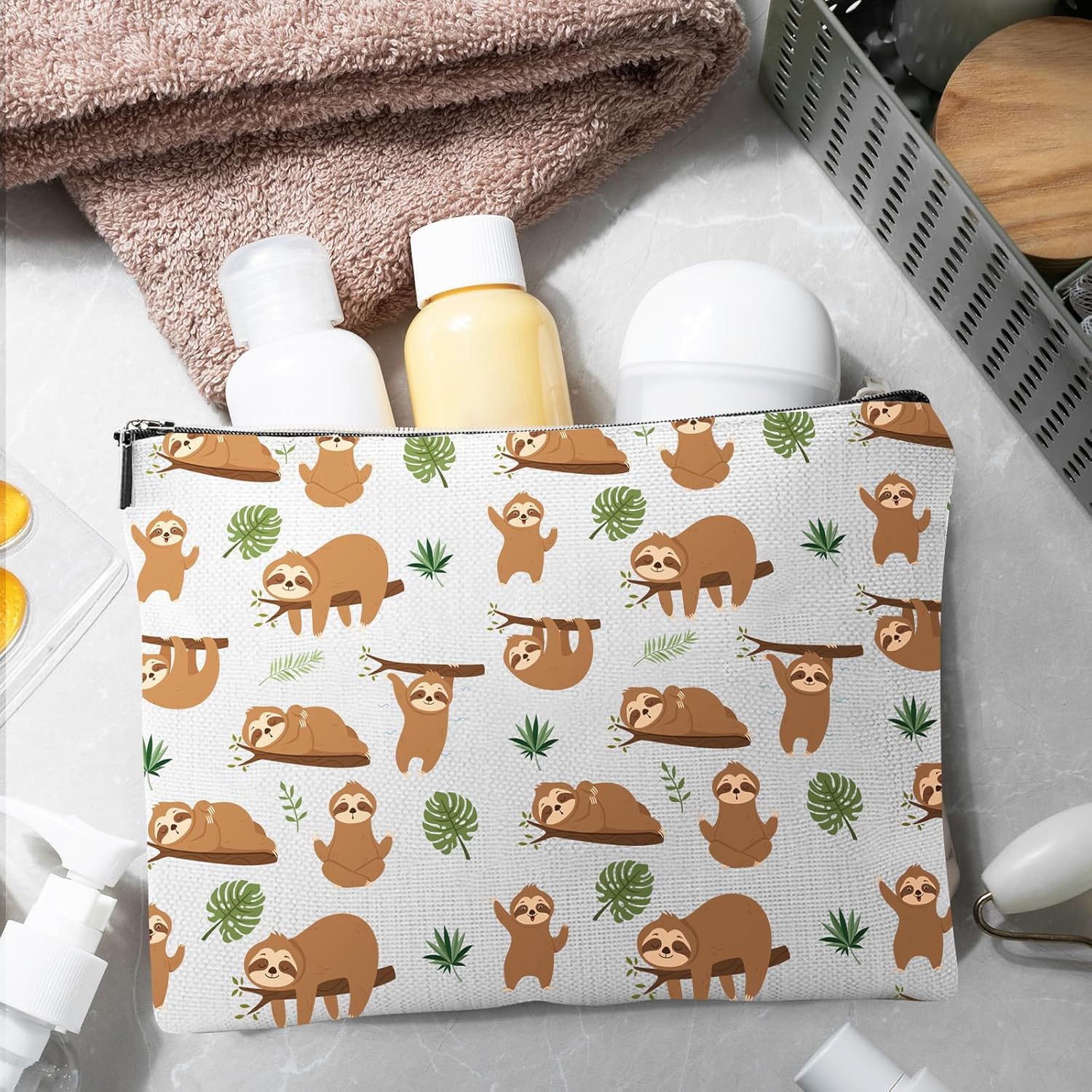 Keluna Sloth Gifts for Women Girls - 4Pcs Sloth Gifts Set 20oz Stainless Steel Tumbler with Lids Straw Cute Animal Makeup Bags Socks Keychain for SlothLovers Friends Birthday Christmas Presents - Image 5