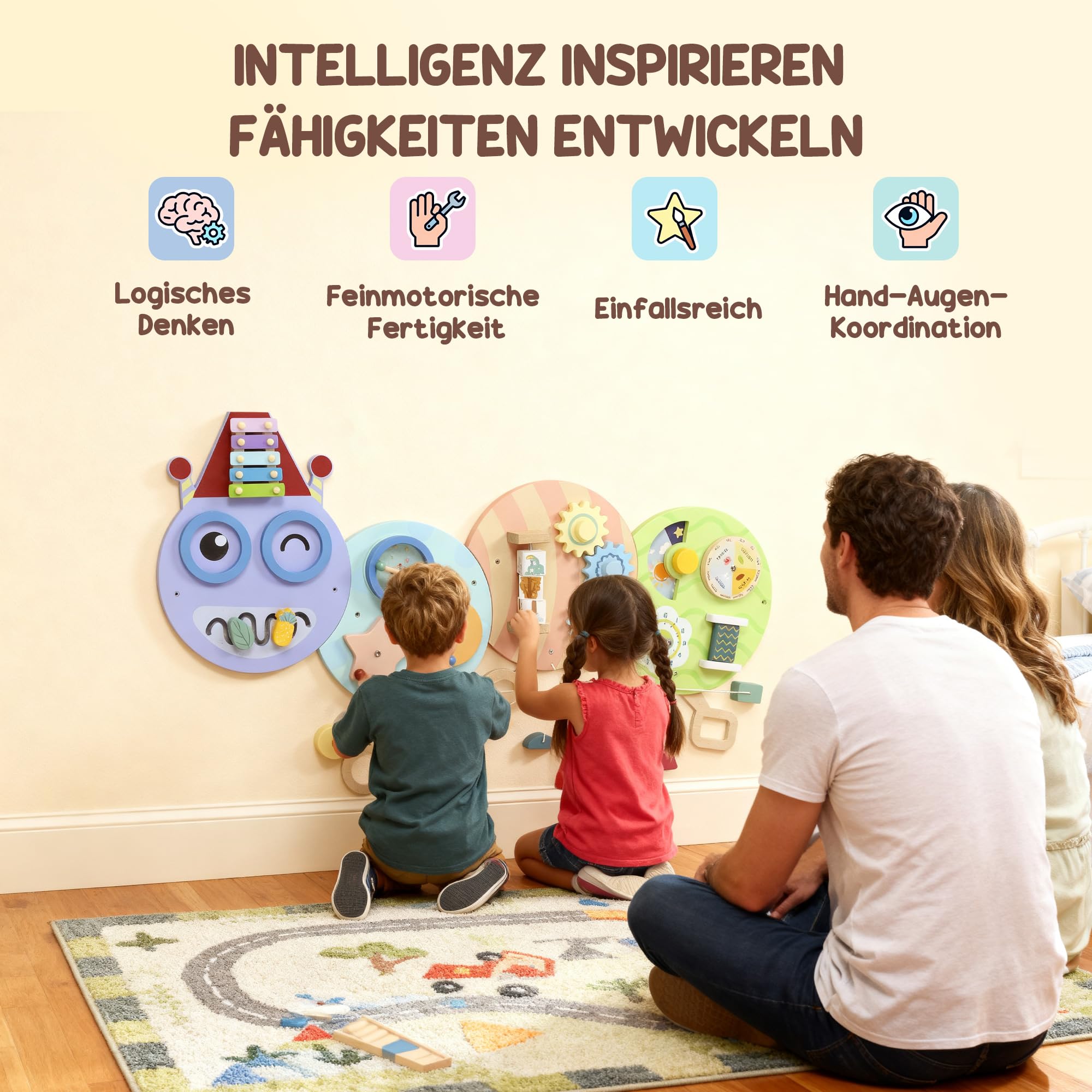 AIYAPLAY Caterpillar Montessori Busy Board zabawka sensoryczna tablica aktywności, ściana aktywności, centrum nauki, deska zajęcia, zabawka ścienna, prezent dla chłopców i dziewczynek od 3 lat