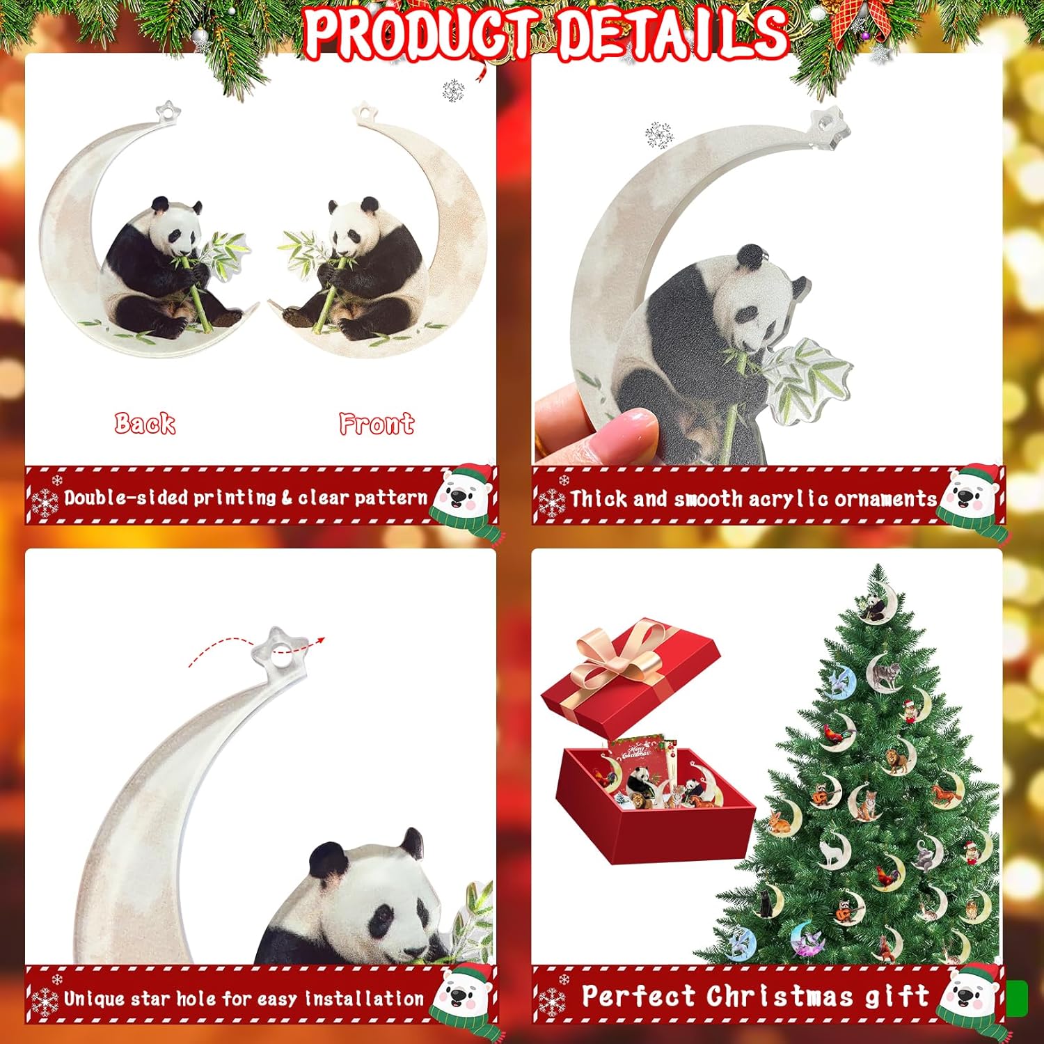 Animals Sitting On The Moon Ornaments for Christmas Tree - Panda Christmas Ornament and Decorations - Gift Ideas - Image 4