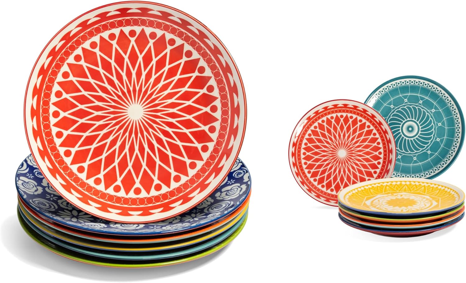 Annovero Dinner & Dessert Plates | Kitchen Dishes | Microwave Oven Safe | Colorful Porcelain Dinnerware