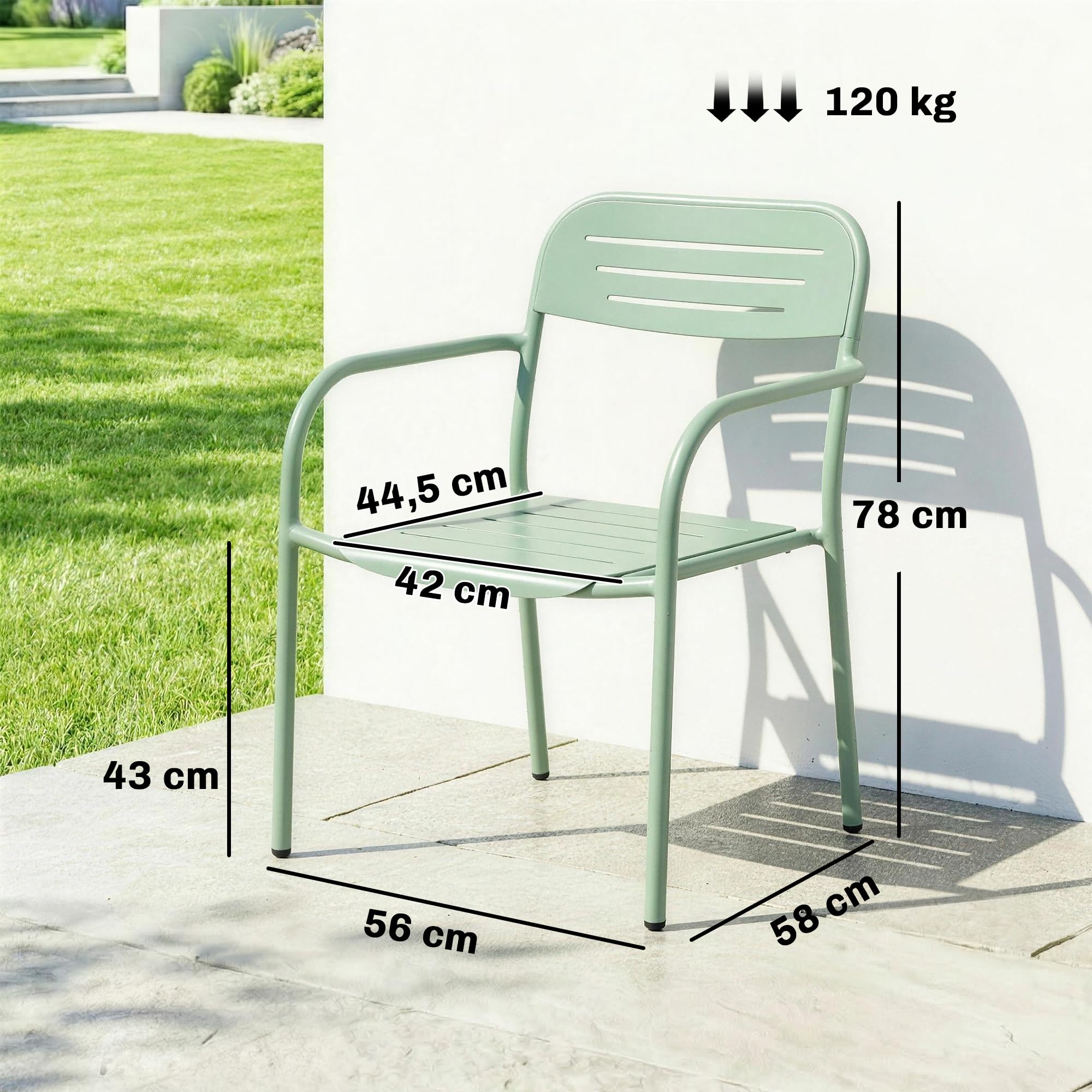 Outsunny Lot de 2 Chaises de Jardin Métal Antirouille - Fauteuil Salon Extérieur Empilable Résistant aux Intempéries avec Accoudoirs - Meuble pour Aménagement Balcon Terrasse et Bistro, Vert