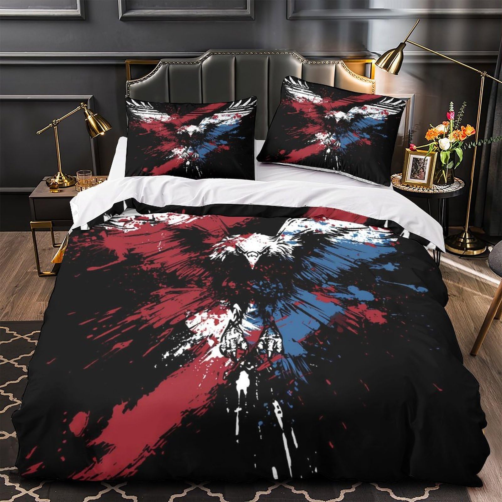 Housse de Couette Ailes d'Aigle 3D Parure de Lit Microfibre Hypoallergique 135x200cm