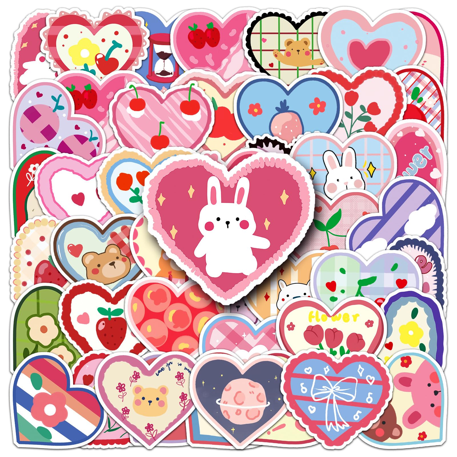 Generic 50 Pcs Various Heart Stickers for Kids Teens Girls BoysExquisite Waterproof Stickers for Laptop Phone Tablet Luggage Water Bottle Flasks Cup Bike Trendy Cartoon Vinyl Decals Pack (Love)