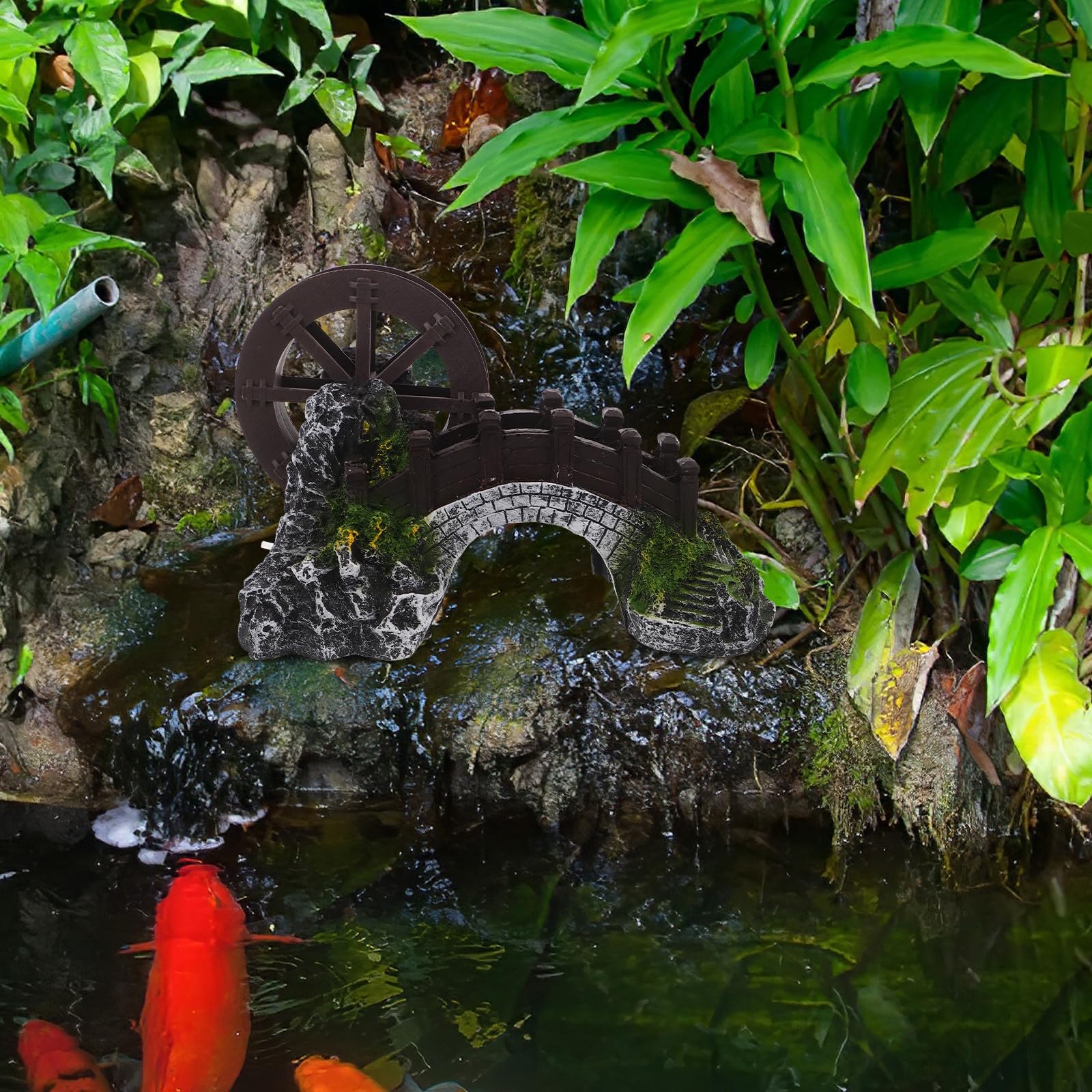 Tofficu Molino de Viento Decorativo de Resina Rocalla Simulada y Agua Corriente para Jardín o Estanterías, Adorno Clásico Versátil para Exteriores E Interiores