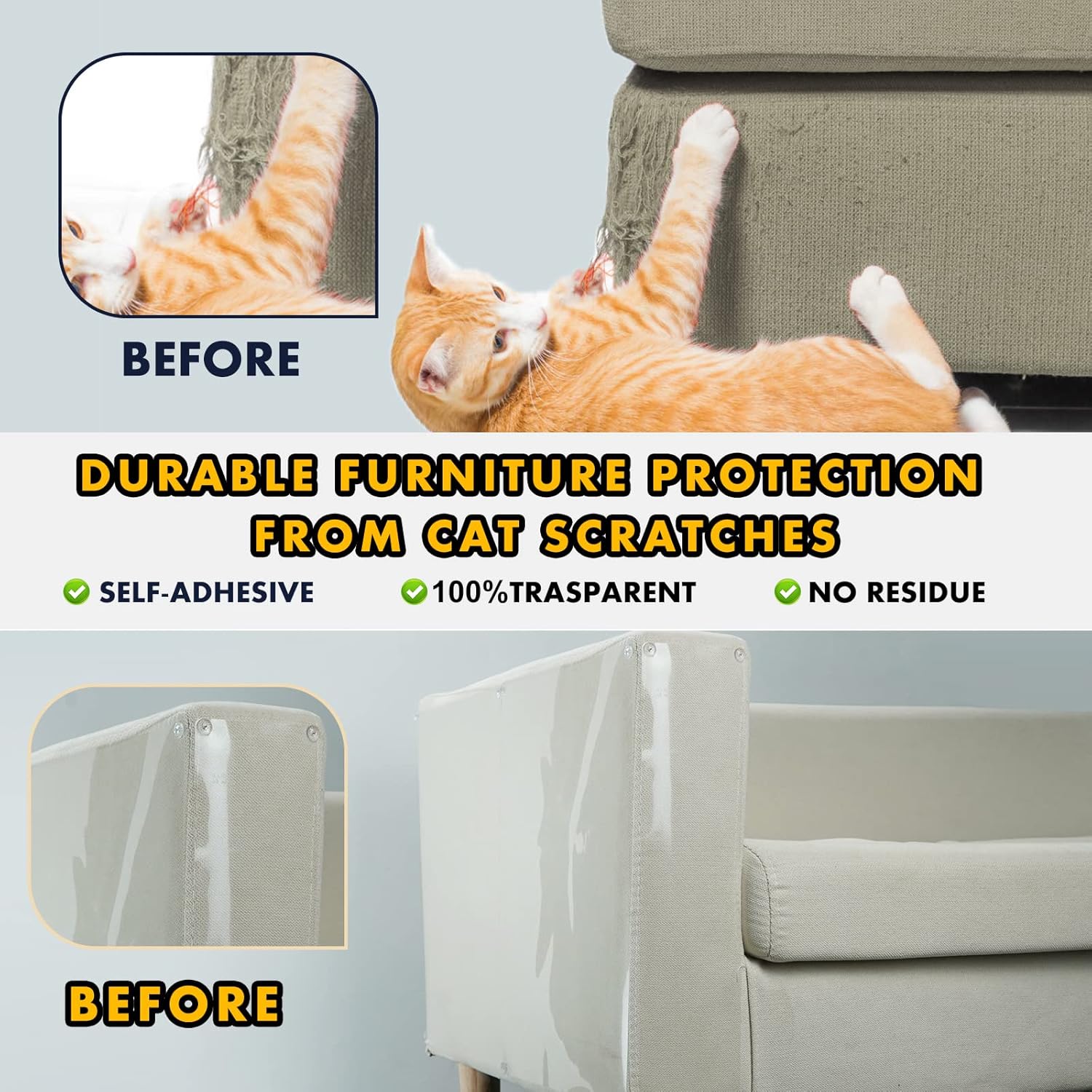 Furniture Protectors from Cats,Couch Protector for Cats,Pet No Scratch Sofa Corner Clear Cat Scratching pad ,XL17in,12in Clear Couch Protectors from Cats Scratching, cat Furniture Protector : Pet Supplies