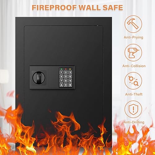 Miniatura 3 de Caja fuerte de pared ignífuga de 25.6 pulgadas de alto entre los postes de 16 pulgadas, cerradura de combinación resistente en la pared con 2