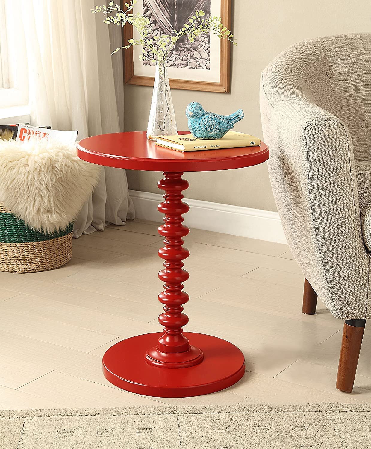 WOOYNEX Nesting Table, Living Room End Table, Bedroom Side Table, Pedestal Modern Coffee Table, Small Space Home Dcor Furniture -Red-image-19