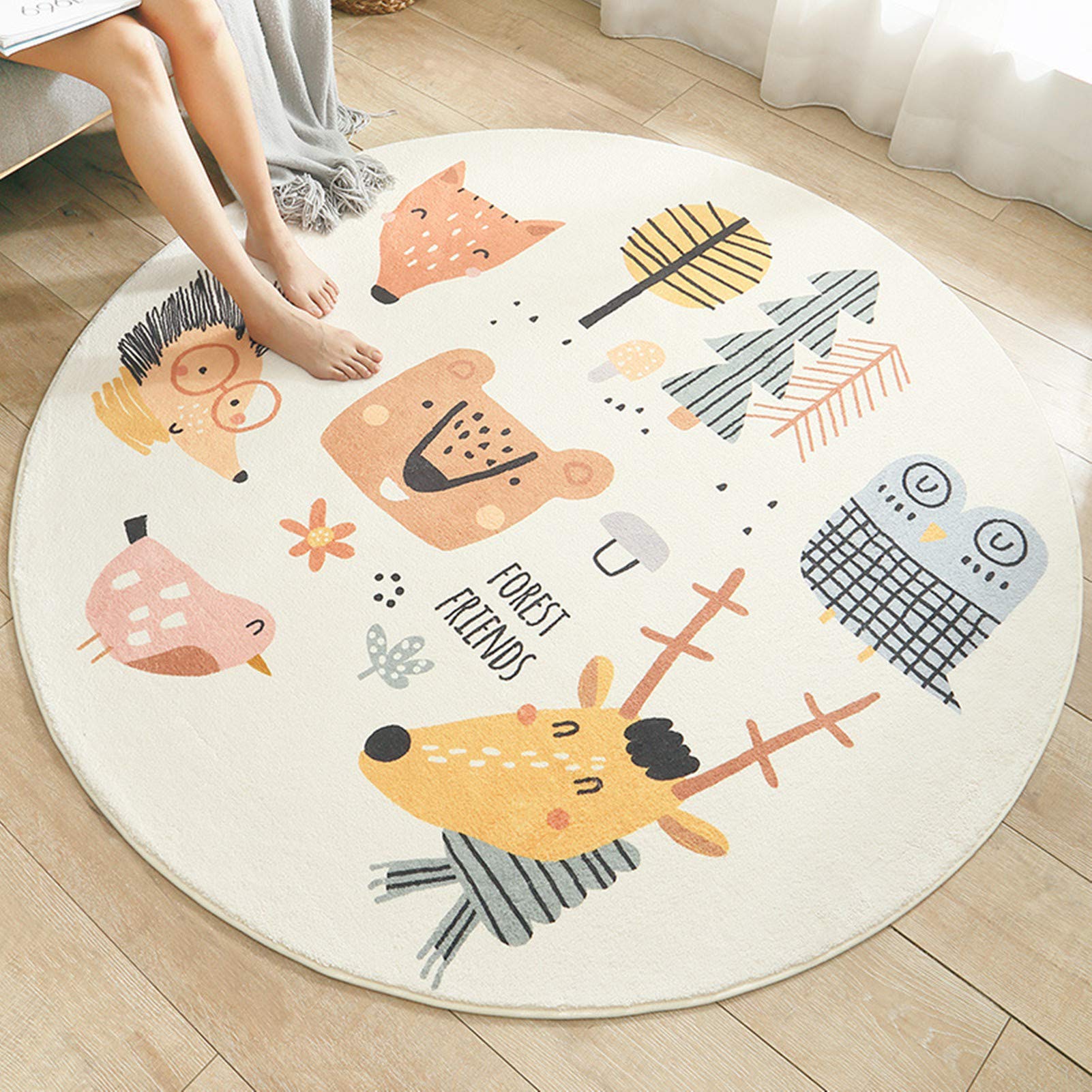 KiKom Dessin Animé Animaux Tapis Bébé Ramper Tapis Enfants Tapis Rond Salon Antidérapant Tapis Chambre Tapis 1 PC (Paradis, 100 * 100cm)