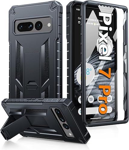 FNTCASE Funda para teléfono Google Pixel 7-Pro protección a prueba de golpes con protector de pantalla integrado y función atril, resistente de