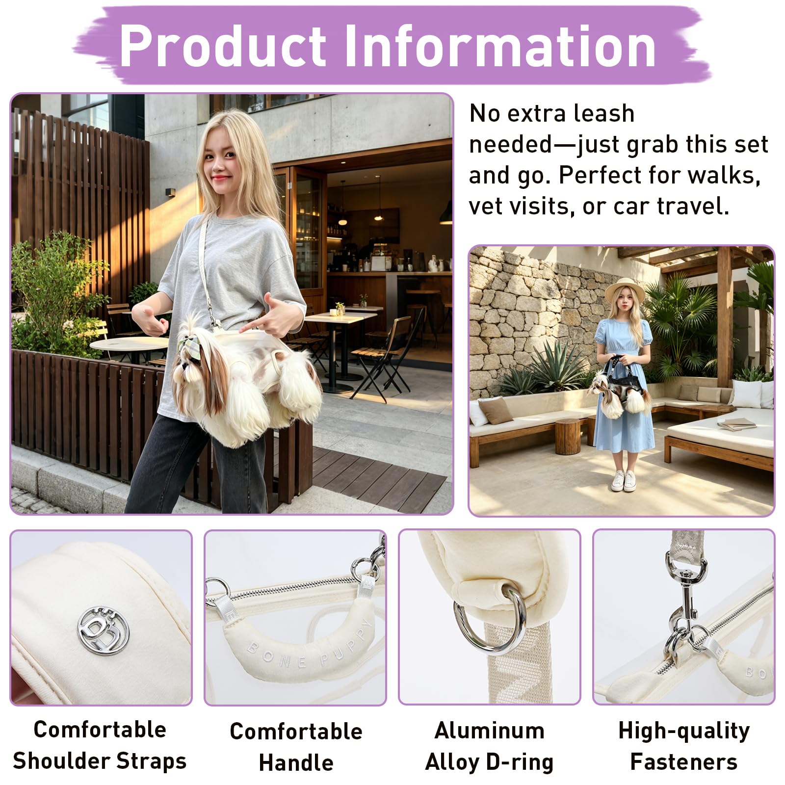 Borsa 2 in 1 per animali domestici, con guinzaglio, zaino a tracolla in rete traspirante leggero, con tracolla imbottita, portatile, senza stress, per passeggiate all'aperto, gatti, cuccioli