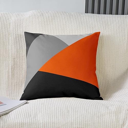 Miniatura 2 de Juego de 2 fundas de almohada naranjas y grises de 18 x 18 pulgadas, fundas de almohada geométricas triangulares, color naranja, negro y gris claro,