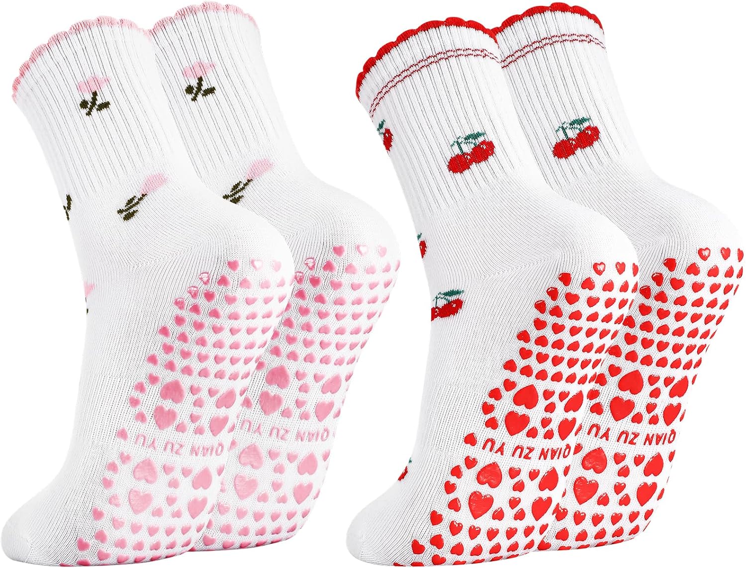 Pilates Socks with Grips for Women Cute Ruffle Frilly Non Slip Yoga Socks for Ballet Barre Hospital Gym
