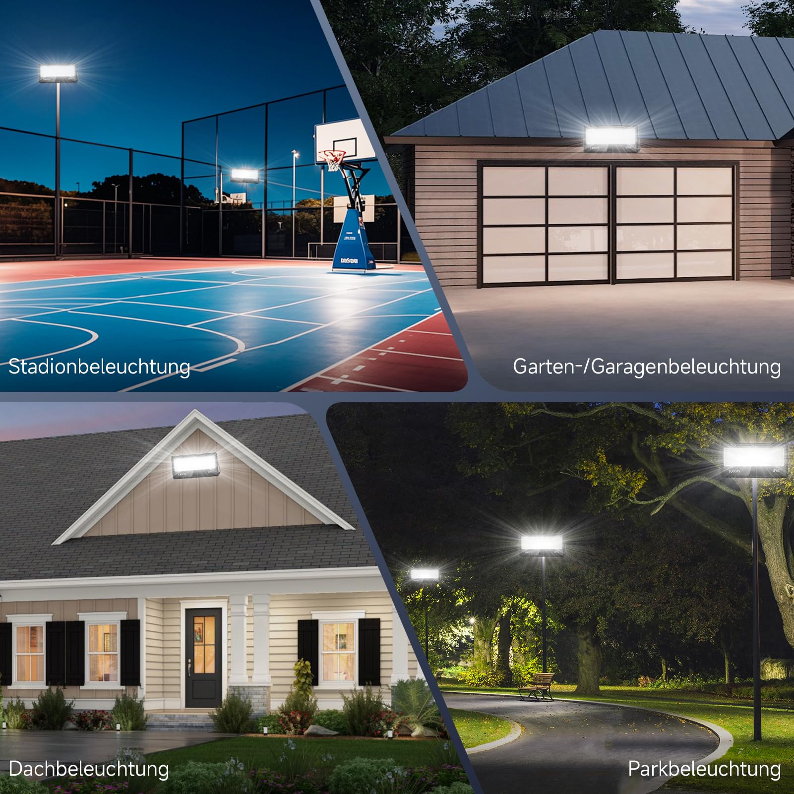 Sararoom LED Strahler 1000W 100000LM Fluter Flutlicht Außenstrahler - 6500K Kaltweiß Superhell Scheinwerfer Wandleuchte, IP65 Wasserfest Innen- und Außenbeleuchtung für Garten Hof Garage Hotel Rasen