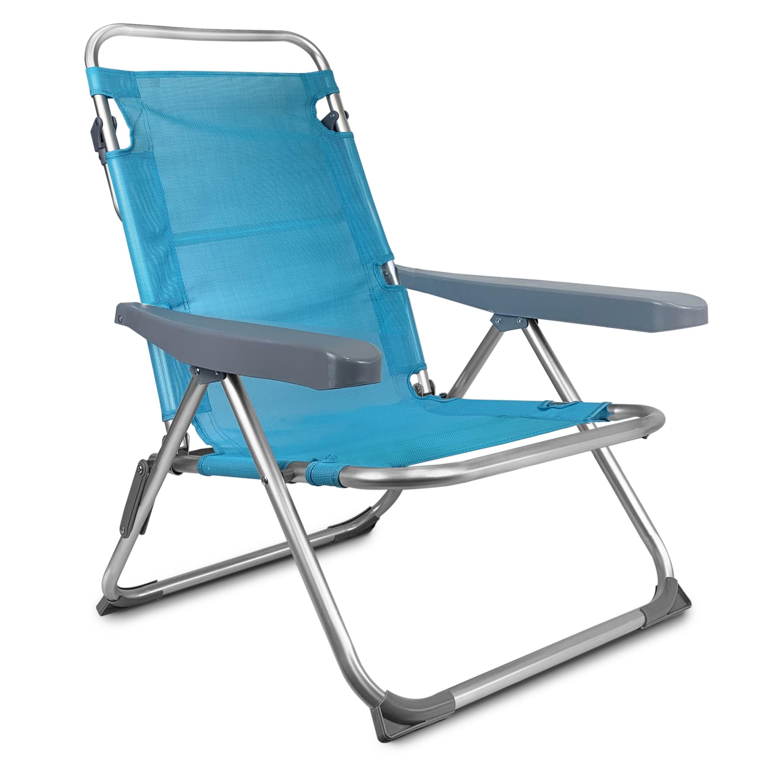 TIENDA EURASIA – Silla de Playa Plegable | Estructura de Aluminio y Textileno | 4 Posiciones | Medidas 61x28x85.5 cm | para Peso Máximo de 110Kg (Azul Turquesa)