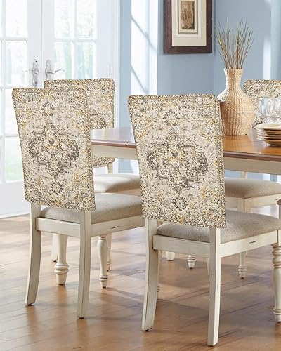 Juego de 4 fundas para sillas de comedor, estilo bohemio, vintage, geométrico, arte abstracto, estética, fundas extraíbles para sillas de cocina,
