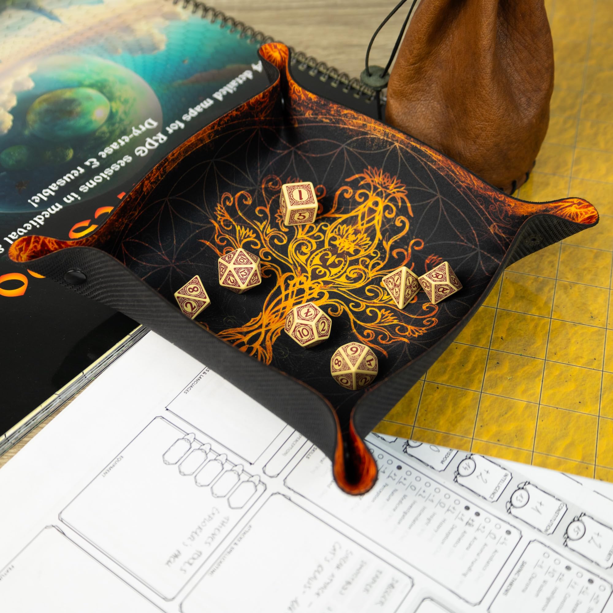 Vassoio di dadi per giochi da tavolo e RPG - Libro delle meraviglie, Giocatore di rotoli, Ashes Reborn - Albero mitico
