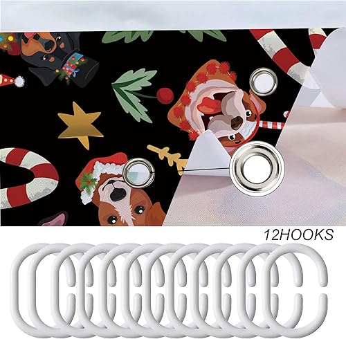Miniatura 7 de Miyotaa Juego de cortinas de ducha de perro de Navidad de 60 pulgadas de ancho x 71 pulgadas de alto, sombreros de Corgi de Papá Noel, festival de
