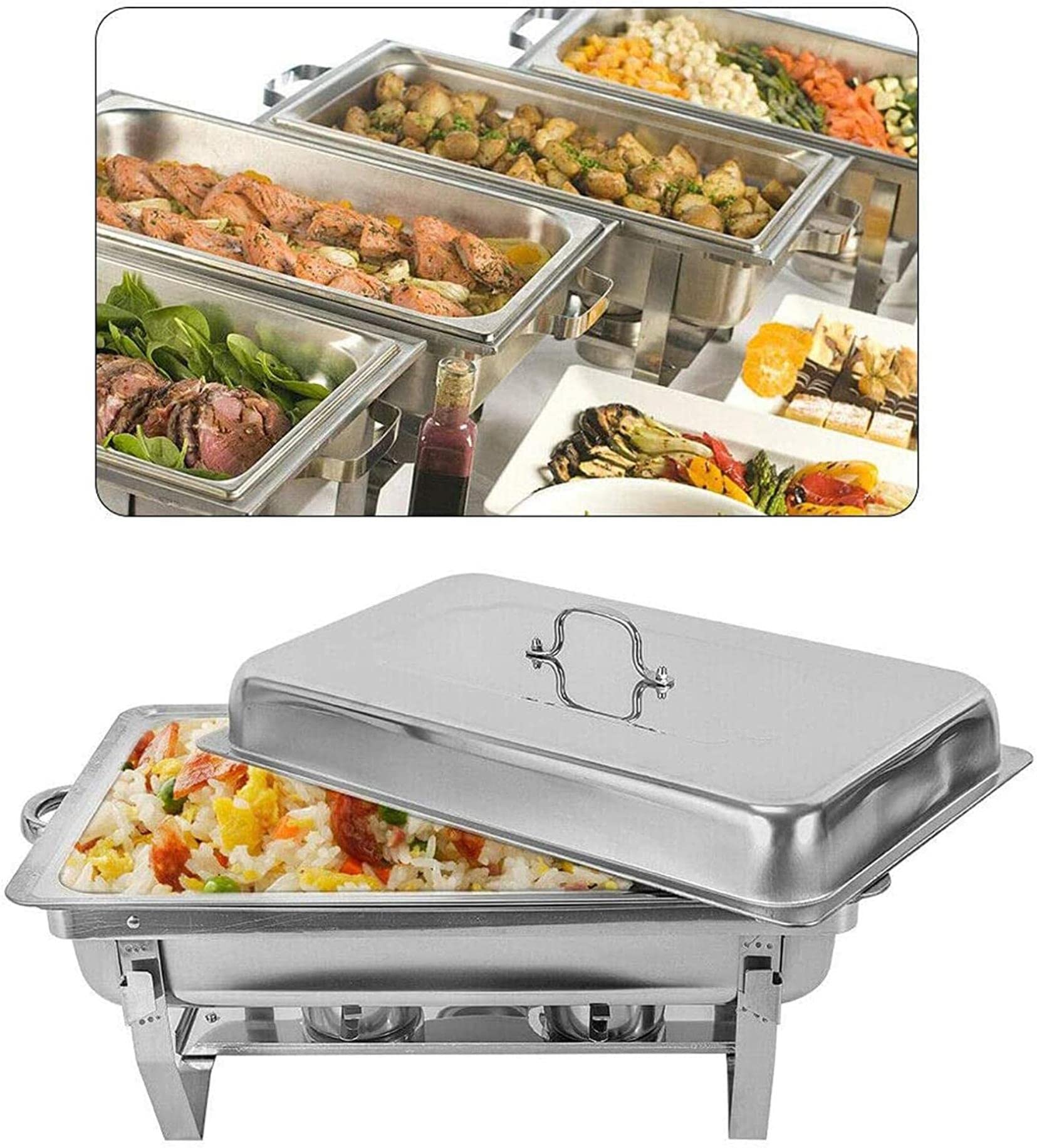 Chafing Dish in Acciaio Inox,Set di Chafing Dish Scaldavivande A Buffet,con Teglie per Alimenti E Porta-Combustibile,Set Professionale Scaldavivande per Catering A Buf