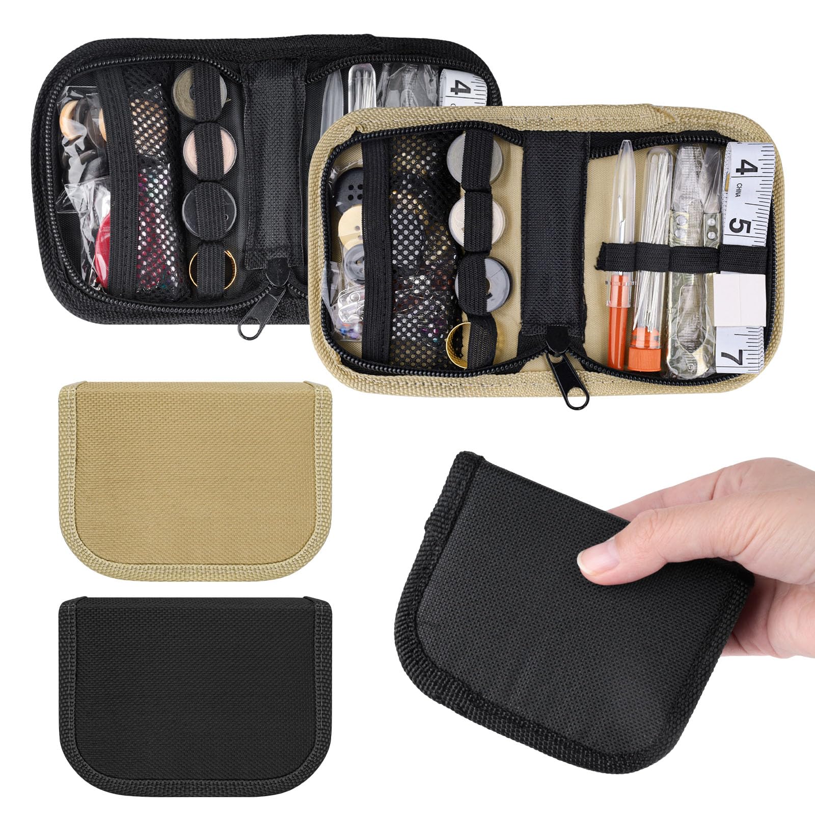 Mini-Nähset mit Knöpfen, kompaktes Knopf-Nähset für Reisen, Zuhause, Notfallreparaturen und Kleidung (schwarz + gelb), 2 Stück
