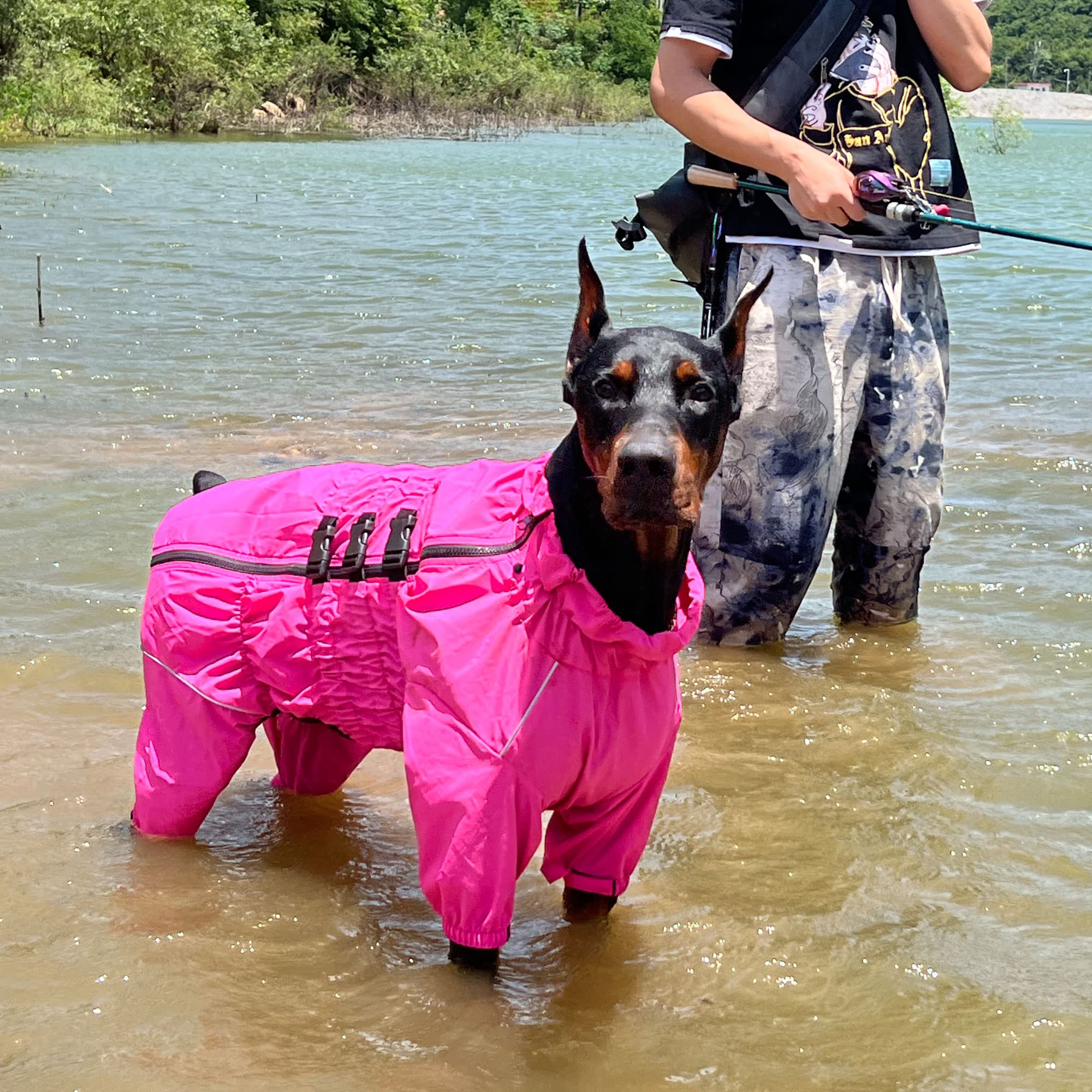 Chaqueta impermeable para perros, chaqueta impermeable ligera e impermeable reflectante de seguridad para perro, resistente al viento, chaleco para perros pequeños, medianos y grandes, rosered M