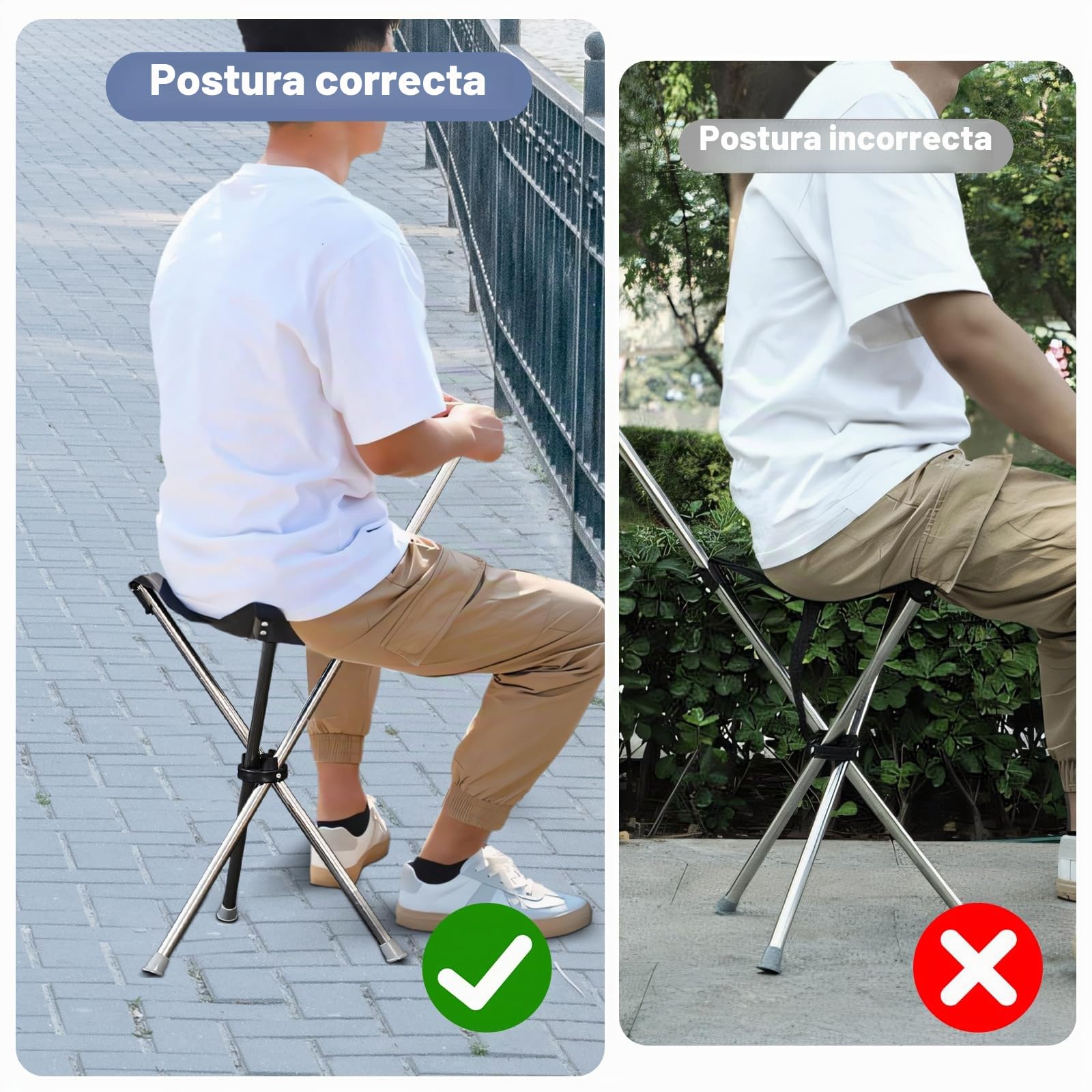 MagiDeal Bastón de trekking con asiento, taburete de trípode, taburete portátil independiente, silla de bastón plegable para acampar, mujeres y personas