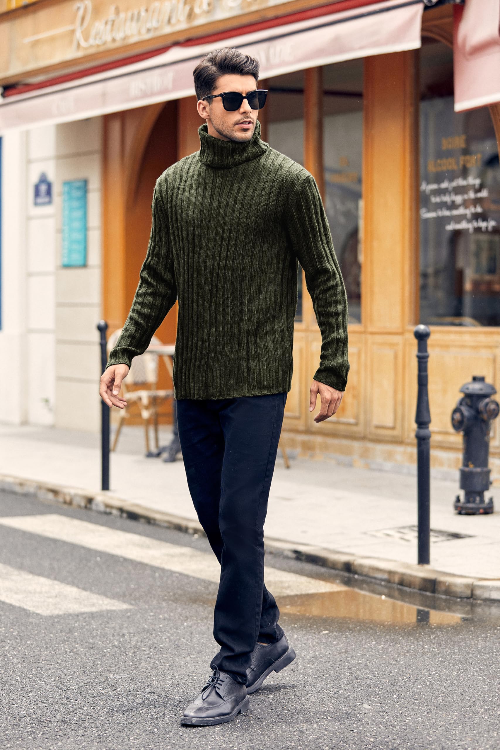 Runcati Jersey de cuello alto para hombre, diseño trenzado, otoño e invierno, punto grueso, monocolor