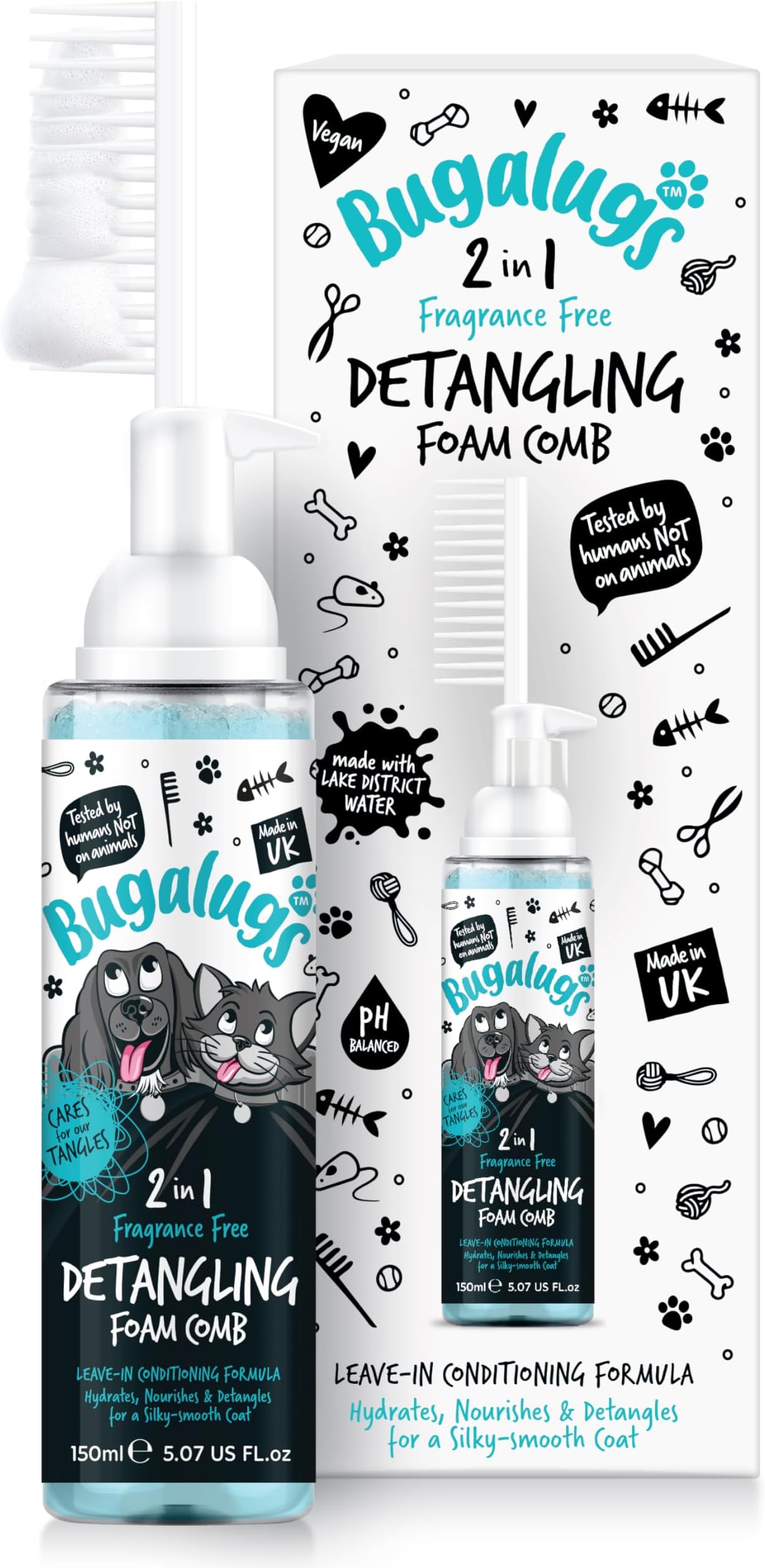 Bugalugs Pet Detangler Foam Comb leave In conditioner spray for de