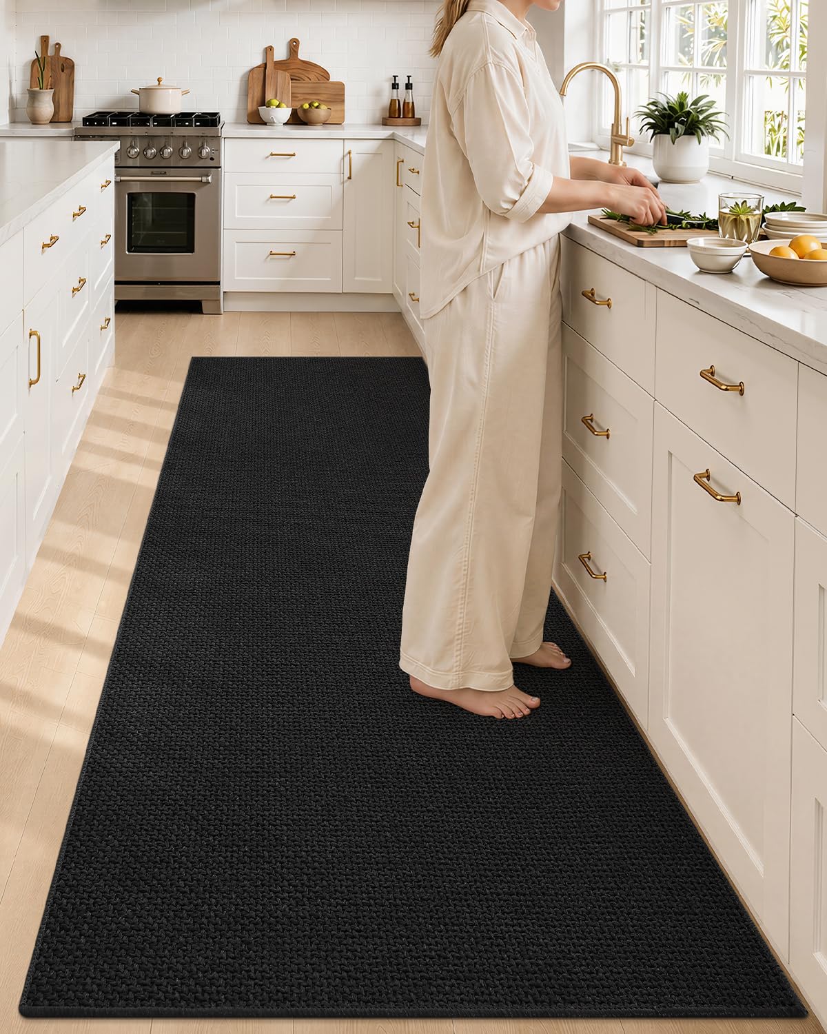 COLOR&GEOMETRY Thin Kitchen Runner 90x250cm Rubber Backed Non Slip,Black — image 1