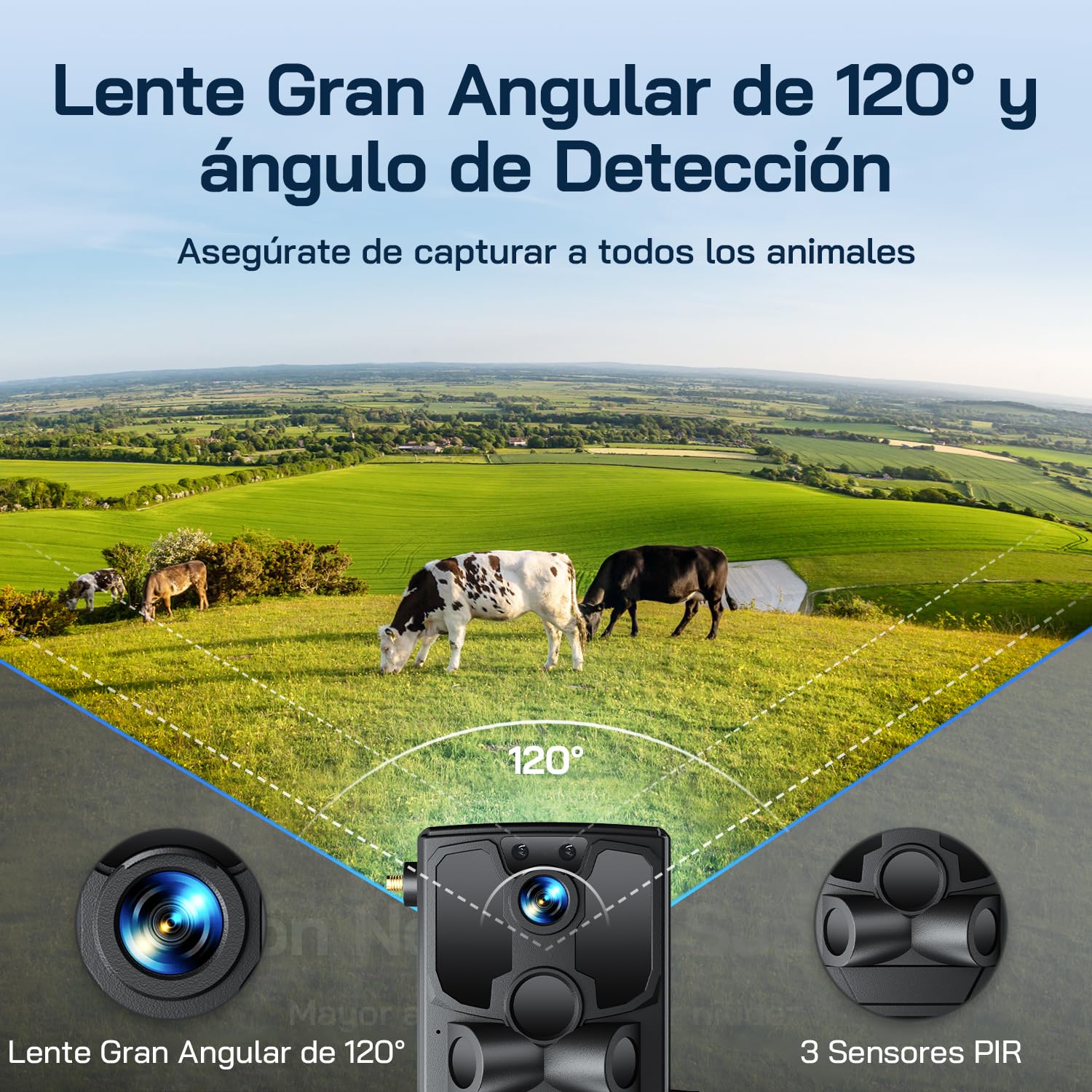 WOLFANG Cámara de Caza Solar, 4G LTE Camara Fototrampeo 2.5K con Detección PIR Nocturna por Infrarrojos Invisible, Alerta, Audio Bidireccional, IP66 para Vida Silvestre y Monitoreo de Seguridad, negro