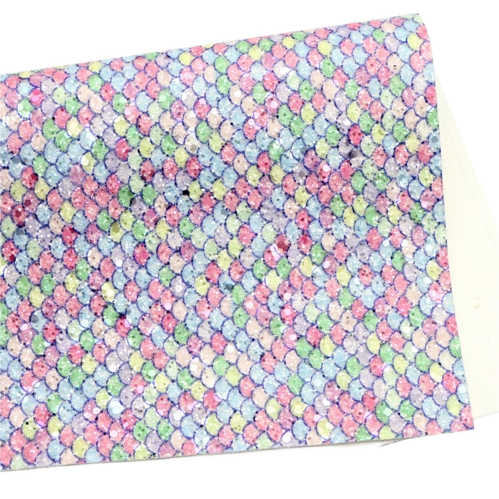 Sparkle PU Leather Fabric 2pcs 7.87x12.99inches Scale Pattern Faux Leather Sheets Sequins Shimmer Chunky Glitter Synthetic Fabric