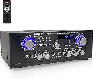 Pyle Bluetooth Digital Home Karaoke Amplifier - 600W Home Audio Desktop Power Amplifier Receiver w/LED Display, Cooling Fan, USB/SD Memory Card Reader, Optical/Coaxial, DVD/Mic Inputs -PKRMX4000