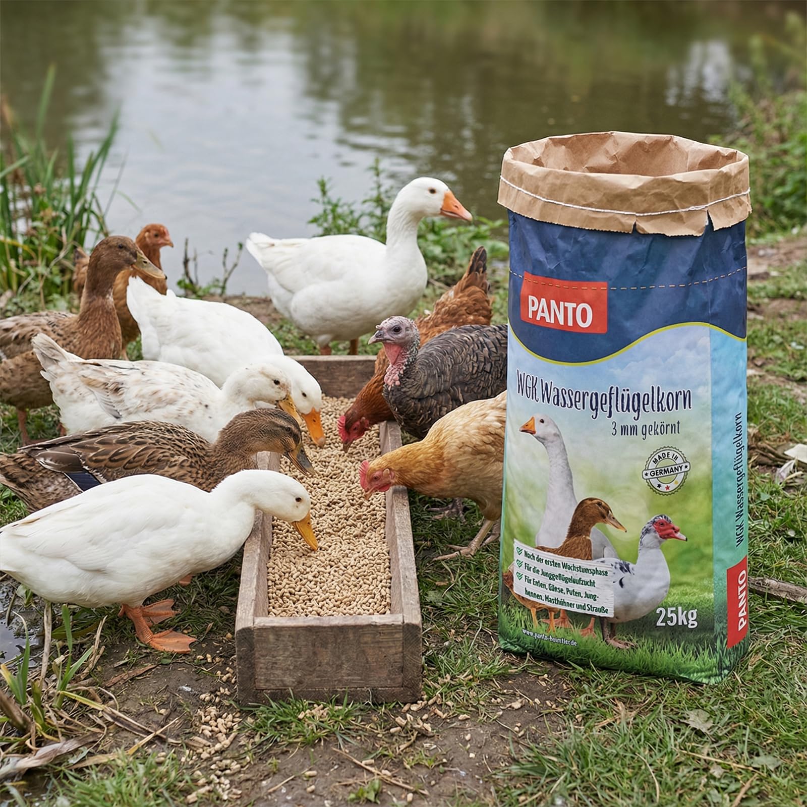 PANTO Cibo per pollame a grani d'acqua, 10 kg, mangime per pollame per anatre, oche, tacchini, galline giovani, polli da ingrasso, struzzi