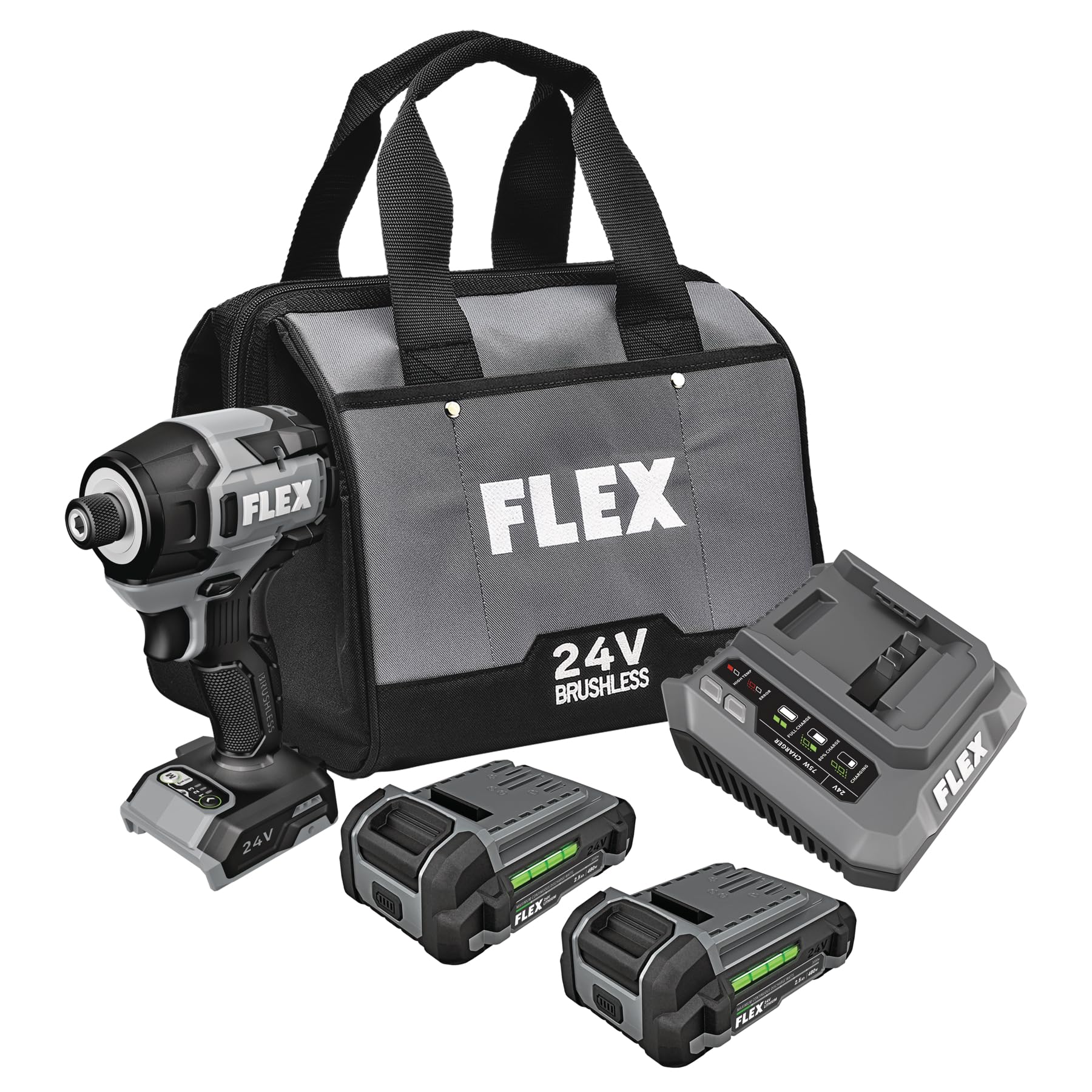 FLEX 24V Brushless Cordless 1/4-Inch Hex Impact Driver Kit with (2) 2.5Ah Lithium Battery and 75W Fast Charger - FX1352-2A