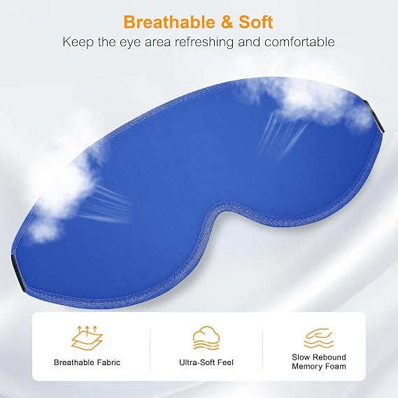 Gritin 3D Sleep Masks for Men & Women, 100% Blackout Eye Mask with Deep Contoured Eye Cups for Side Sleepers,Adjustable Elastic Strap,Soft Breathable Fabric & Earplugs for Sleeping,Traveling-Navy Blue