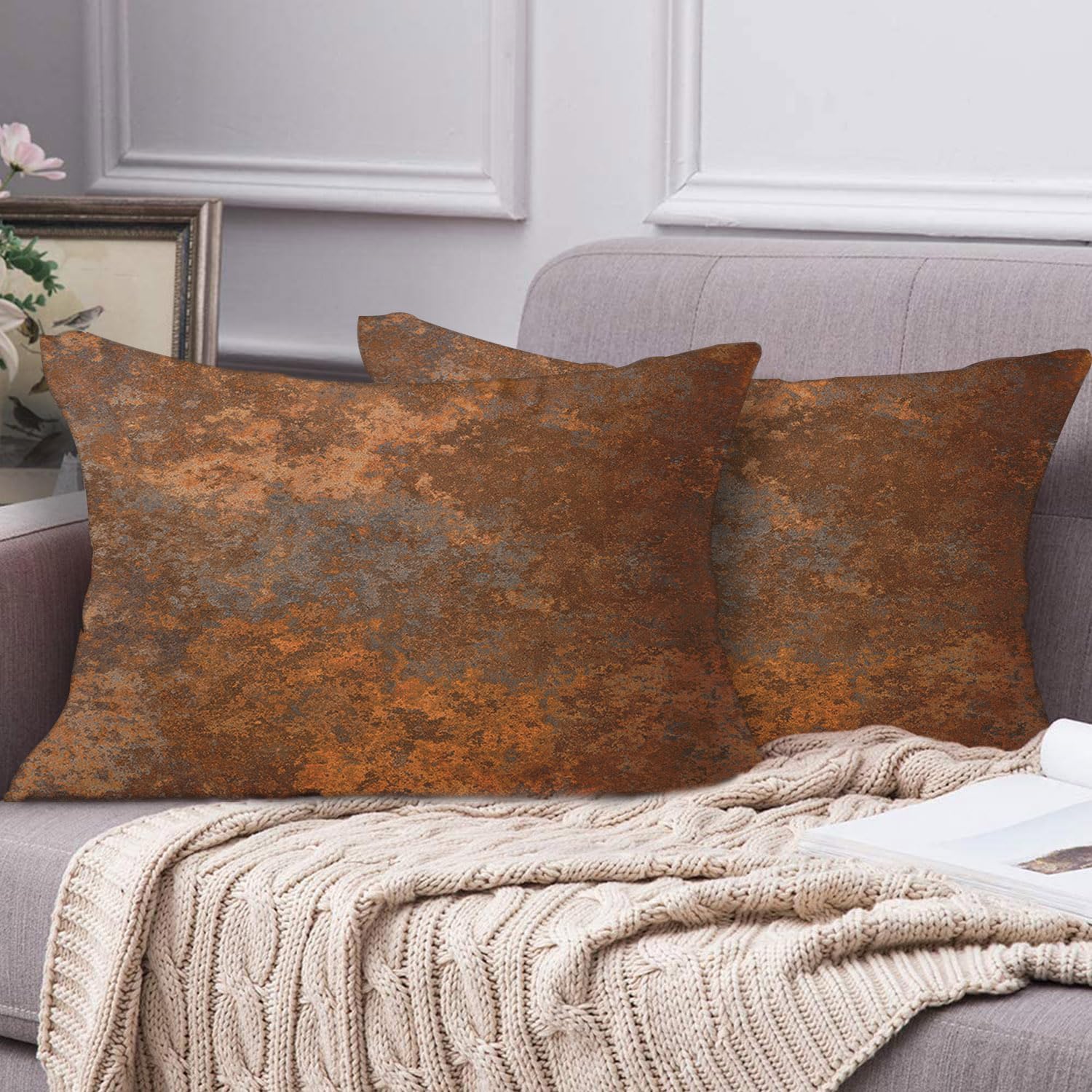 Emvency Throw Pillow Covers Set of 2, 12 x 20 Inch, Rustic Rusty Metal image 2