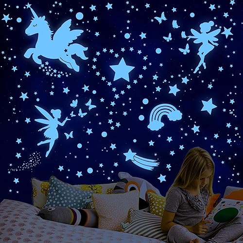 Miniatura 4 de Decoración de pared de unicornio con estrellas que brillan en la oscuridad, estrellas que brillan en la oscuridad para techo, hada, espacio,