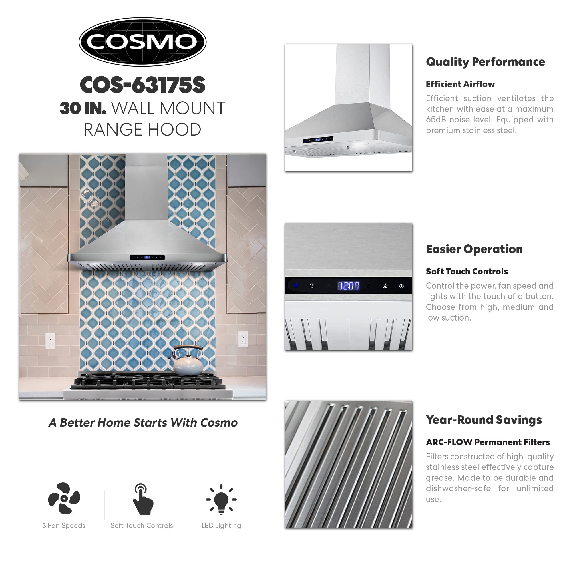 Buy COSMO 63175S 30 in. Wall Mount Range Hood with Ducted Convertible